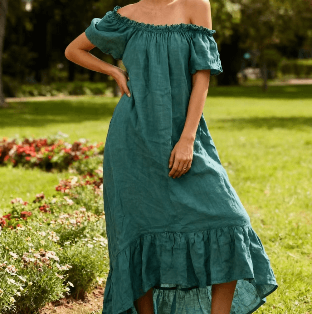 Leinenkleid_Maxi_Santorini-Breeze_petrol_model_garten